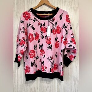 Tahari Black Rose Parade Pink Petal Sweater - Size XL NWT